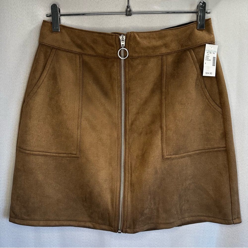Maurices High Rise Faux Suede Zip Front Mini Skirt Brown Size 8